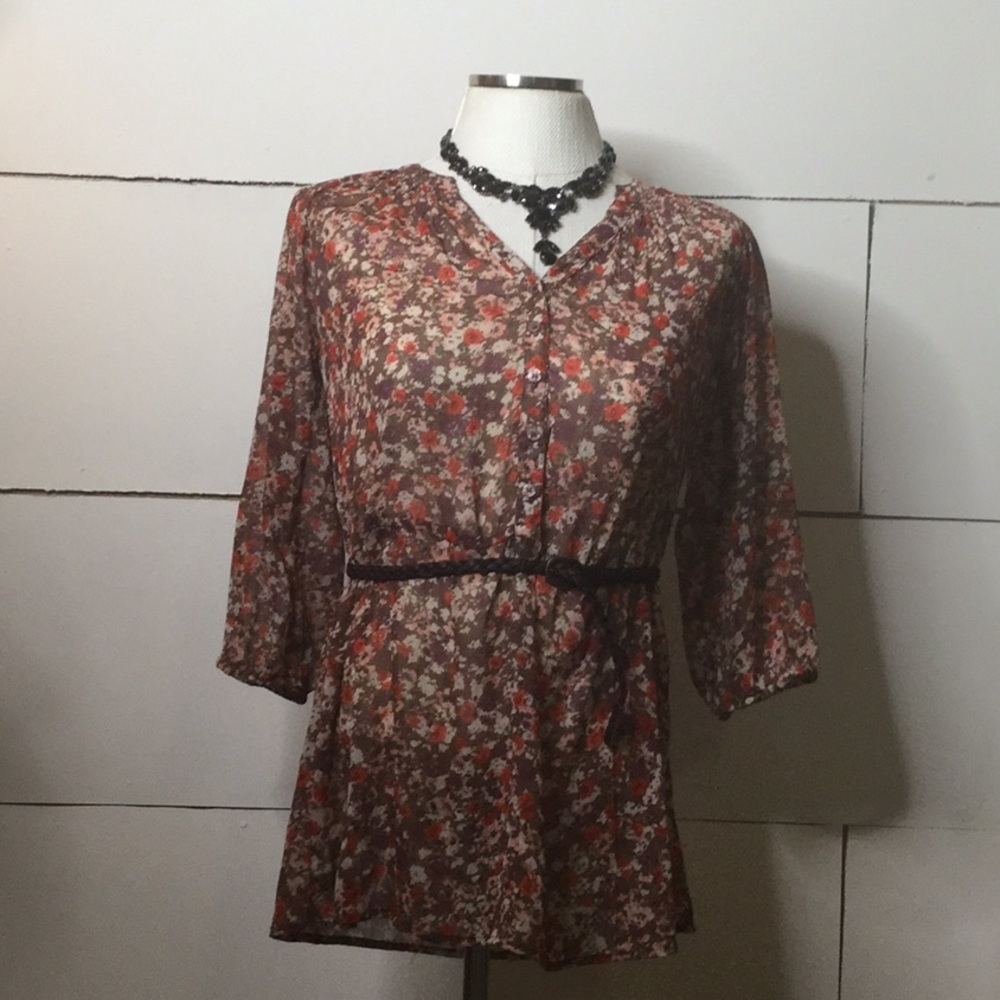 Floral blouse with belt